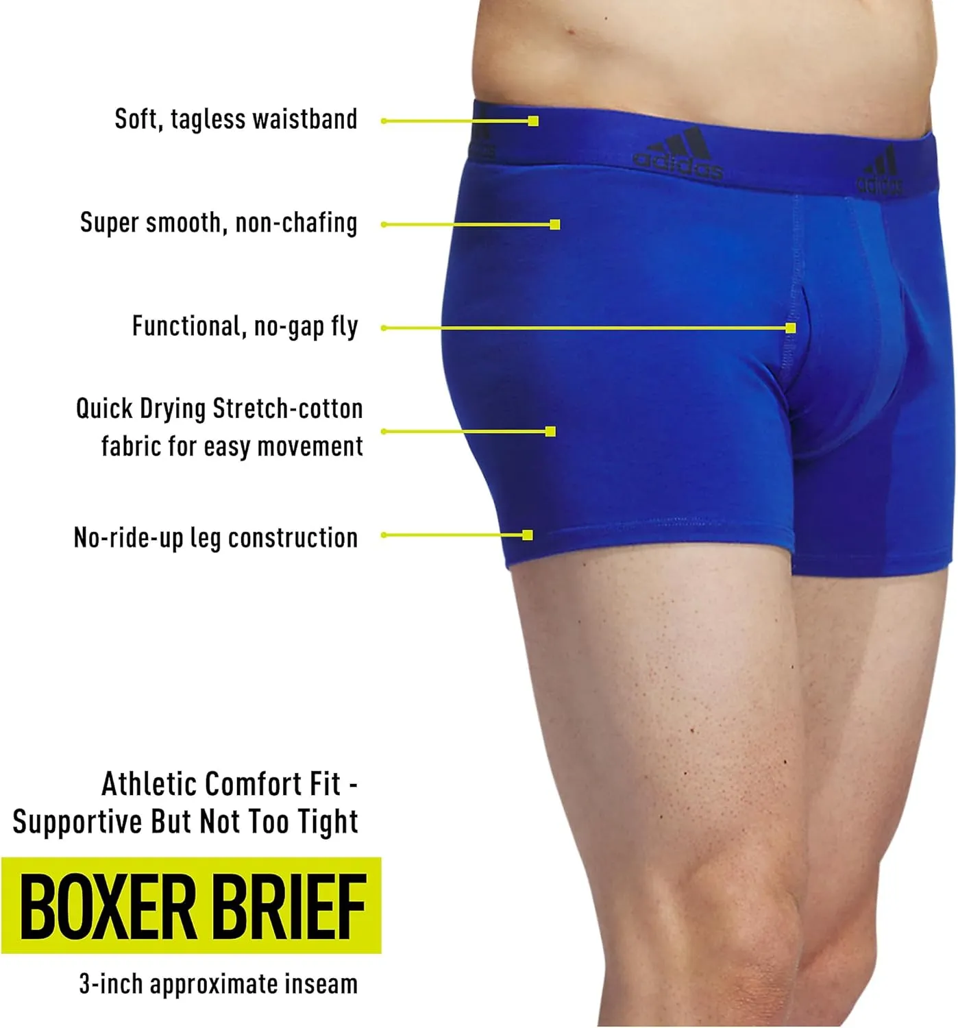 adidas Men's Performance Stretch Cotton Trunk Underwear (3-Pack) Designed for Active Comfort and All Day Wear