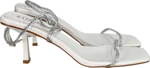Simmi London White Silver Clear Diamante Low Heeled Sandals UK 6 EU 39 👠