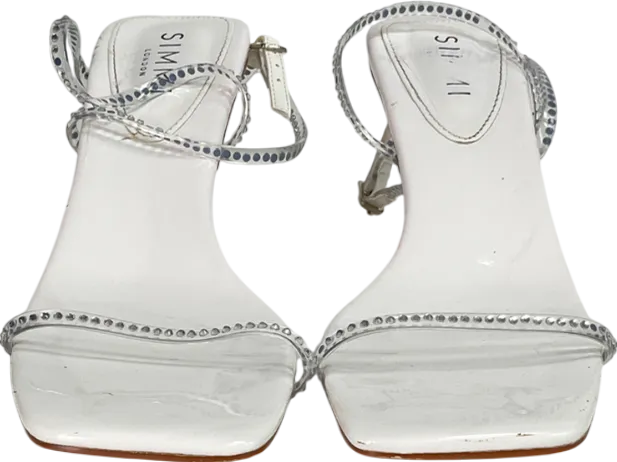 Simmi London White Silver Clear Diamante Low Heeled Sandals UK 6 EU 39 👠