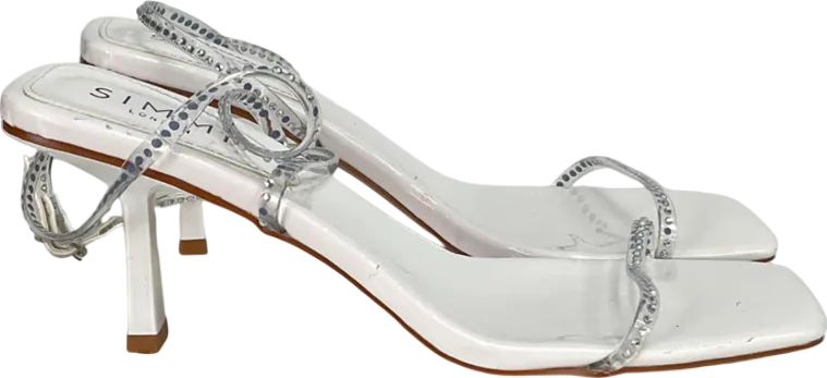 Simmi London White Silver Clear Diamante Low Heeled Sandals UK 6 EU 39 👠