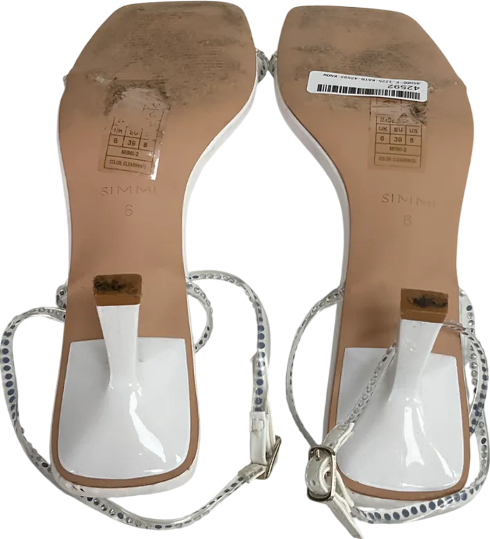 Simmi London White Silver Clear Diamante Low Heeled Sandals UK 6 EU 39 👠